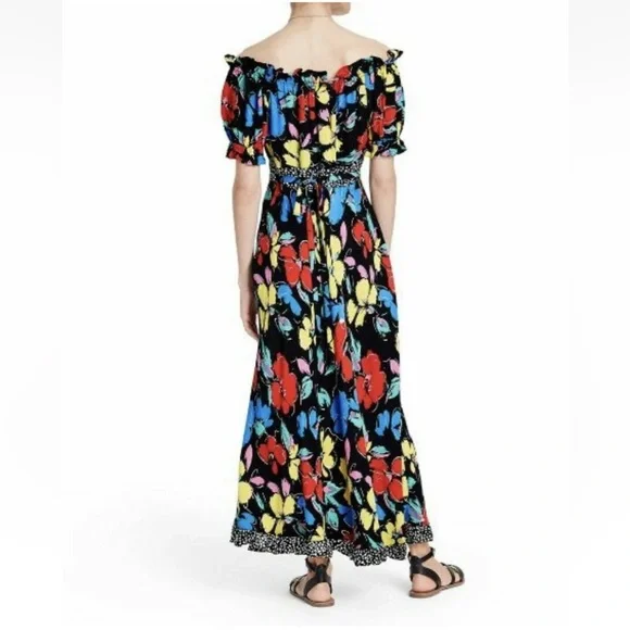 NWT RIXO  Floral Off the Shoulder Puff Maxi Dress Black 14 - Picture 7 of 16